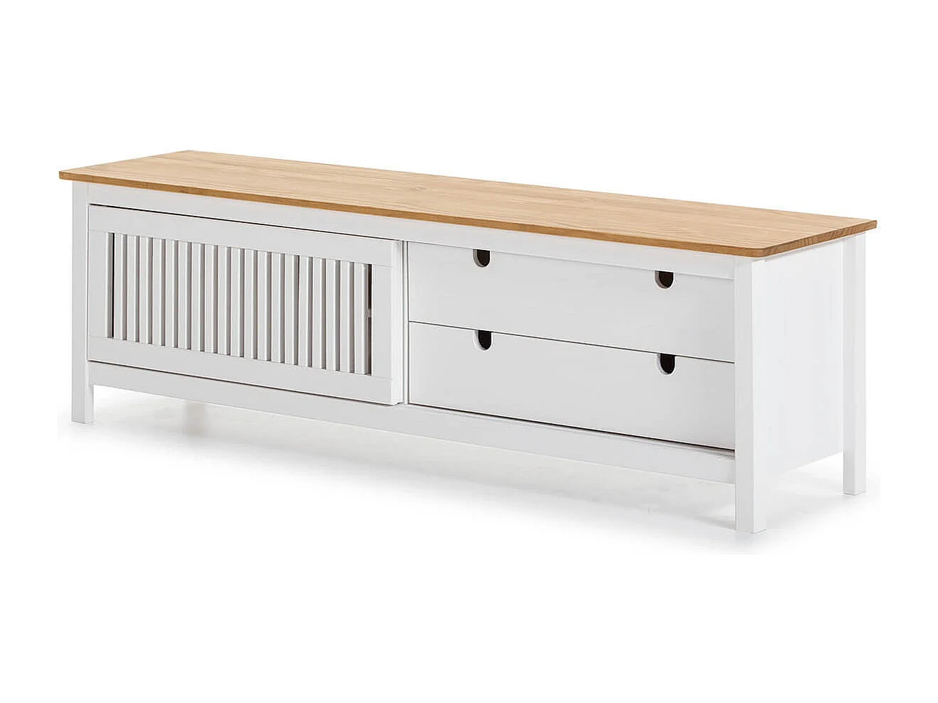 MALIA - Meuble TV 1 Porte Coul. 2 Tiroirs Bois Ciré et Blanc