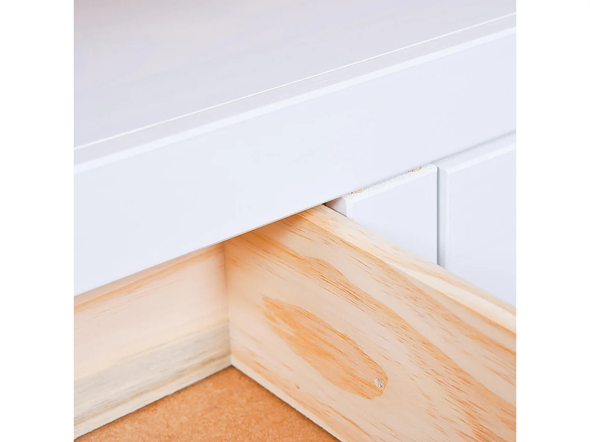 NATUR - Meuble TV 2 Tiroirs Bois Massif Vernis Blanc