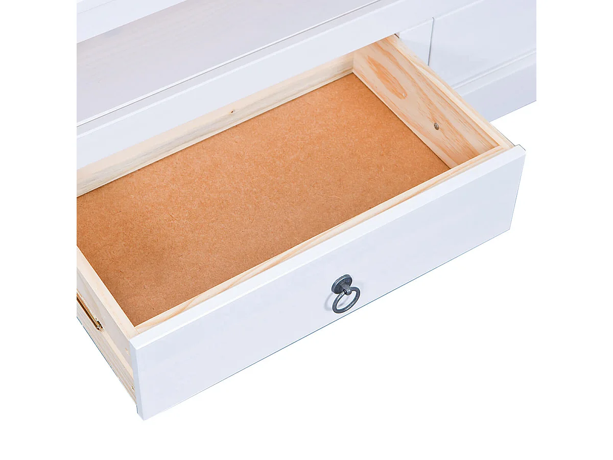 NATUR - Meuble TV 2 Tiroirs Bois Massif Vernis Blanc