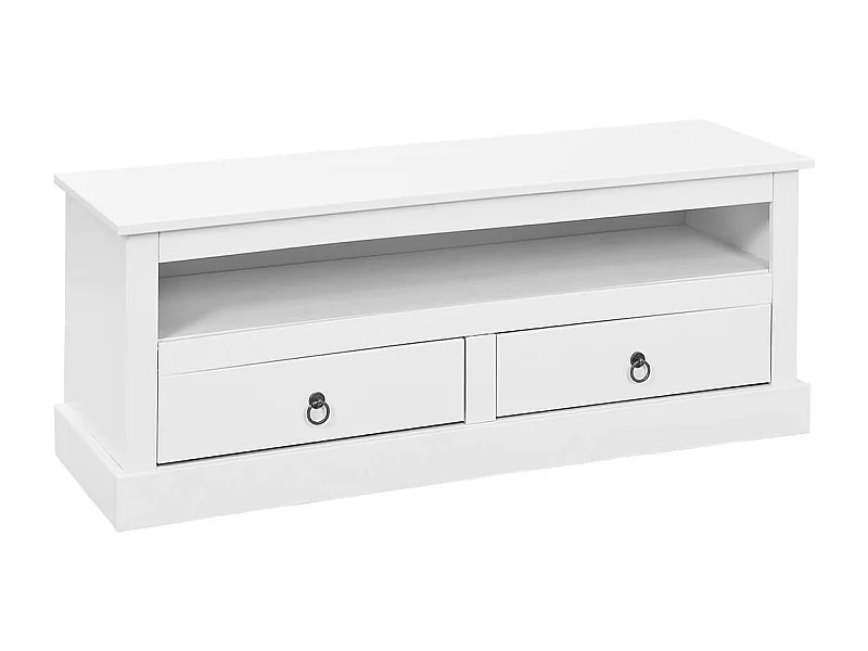 NATUR - Meuble TV 2 Tiroirs Bois Massif Vernis Blanc