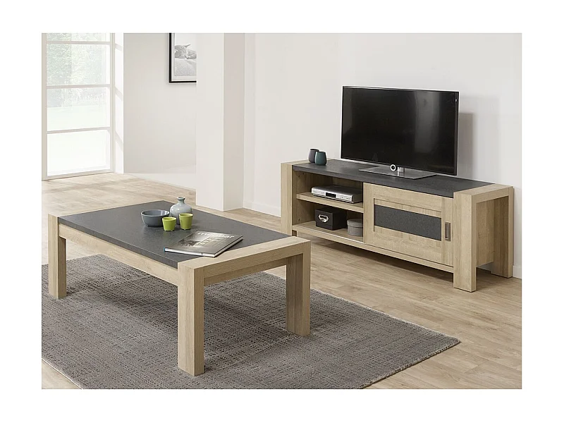 IRIS - Meuble TV 1 Porte Coulissante Imitation Bois