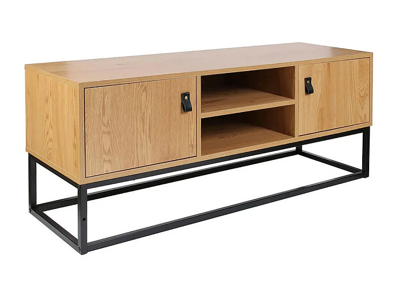 ABRIL - Meuble TV 2 Portes Aspect Bois et Pieds Métal