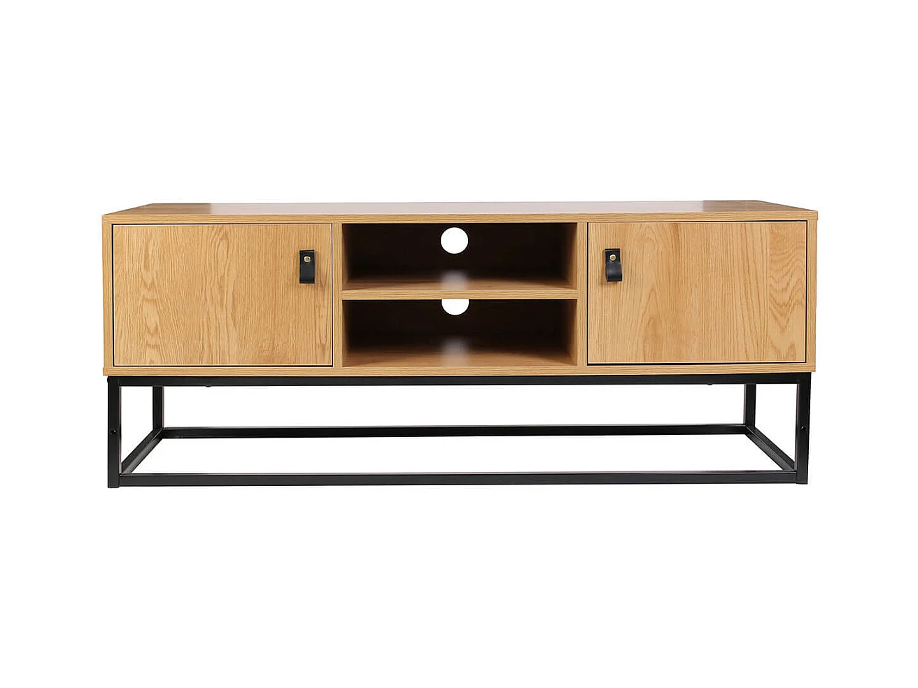 ABRIL - Meuble TV 2 Portes Aspect Bois et Pieds Métal