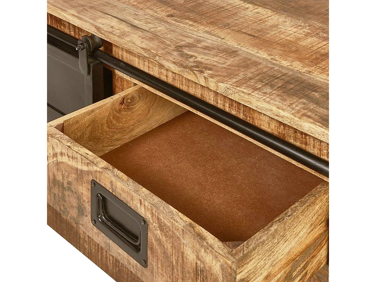 SUMATRA - Meuble TV Manguier et Métal Noir