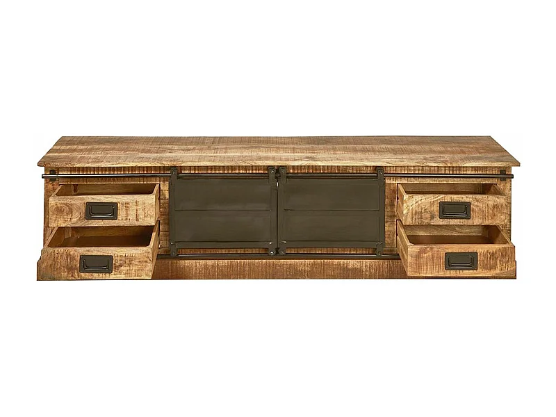 SUMATRA - Meuble TV Manguier et Métal Noir