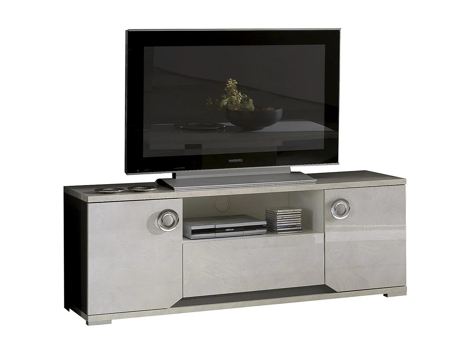 BRISE - Meuble TV Effet Béton Laqué 2 Portes