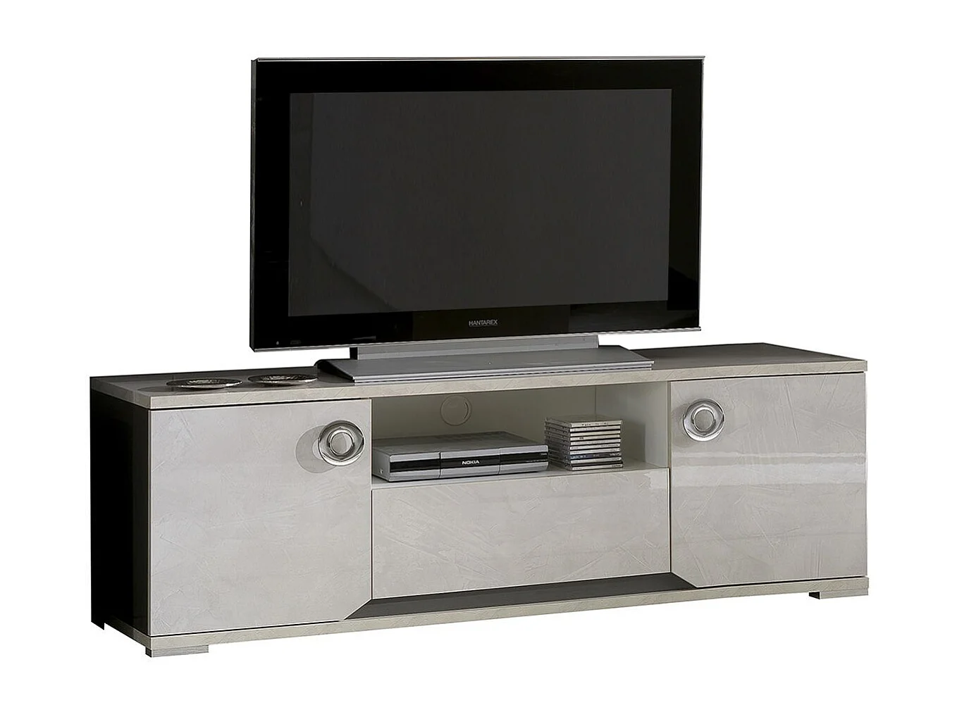 BRISE - Meuble TV Effet Béton Laqué 2 Portes