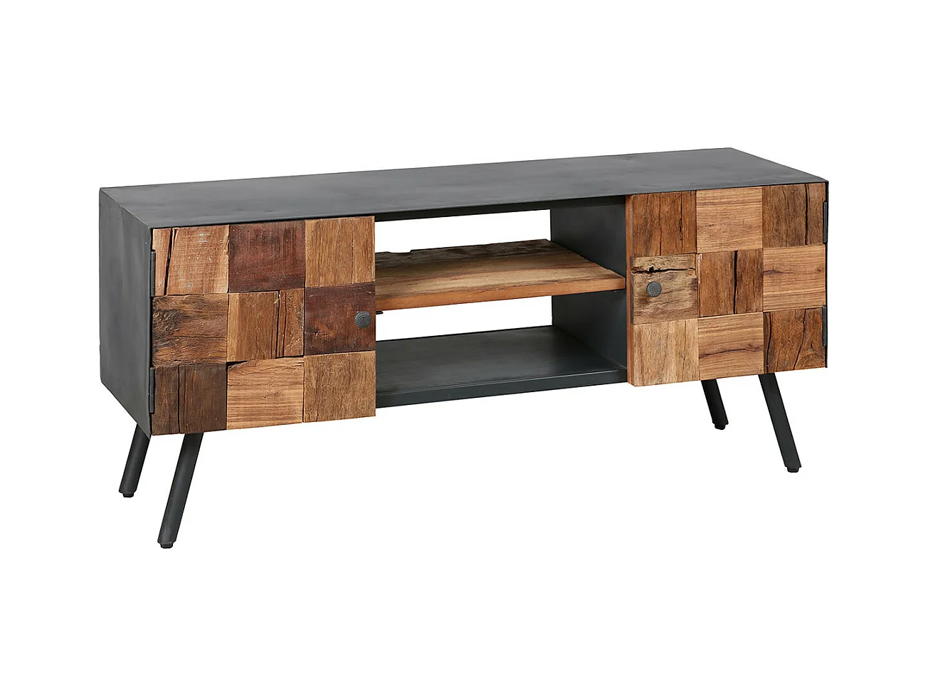 FULBERT - Meuble TV 2 Portes Acier et Bois Massif