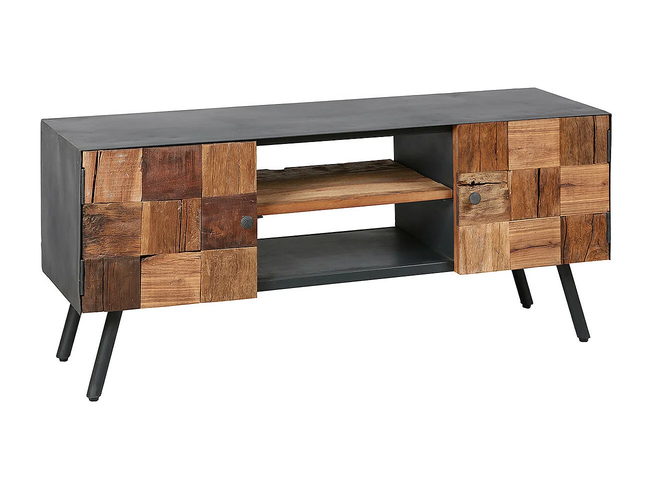 FULBERT - Meuble TV 2 Portes Acier et Bois Massif