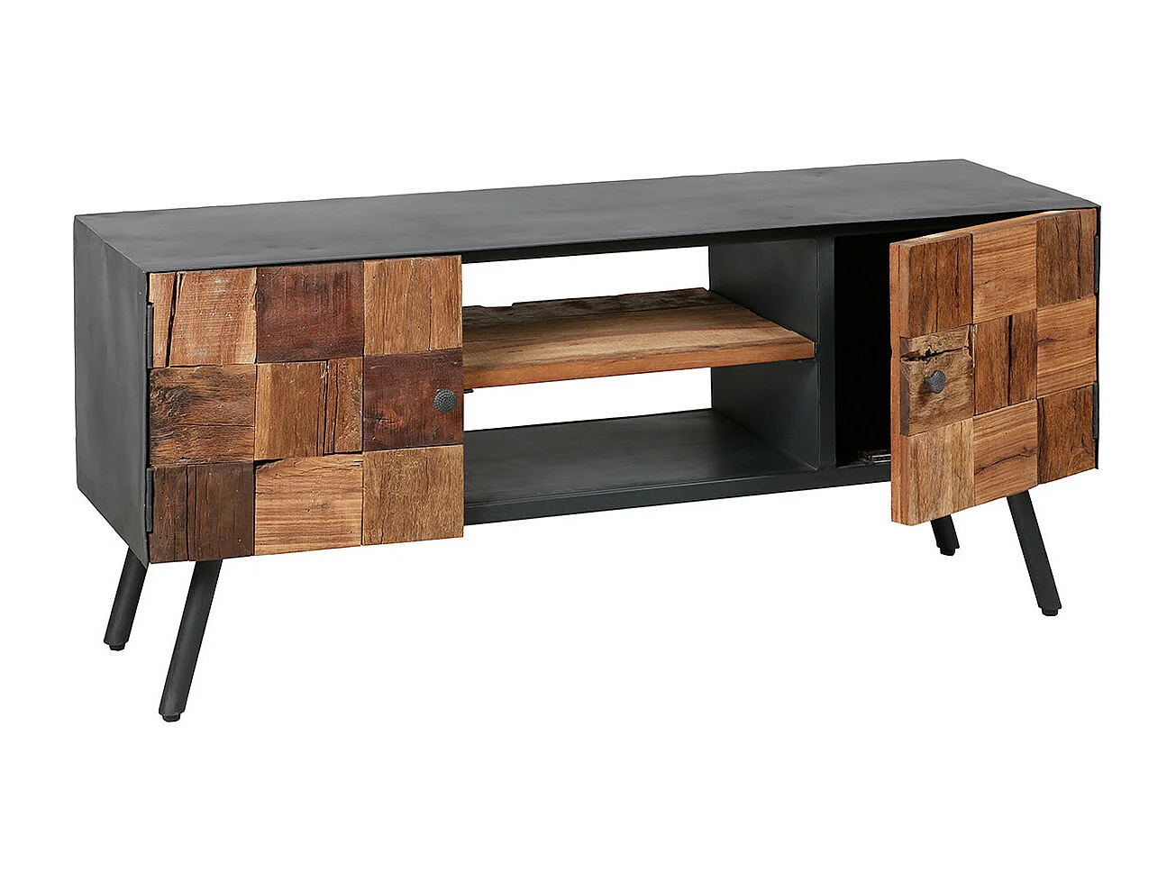 FULBERT - Meuble TV 2 Portes Acier et Bois Massif