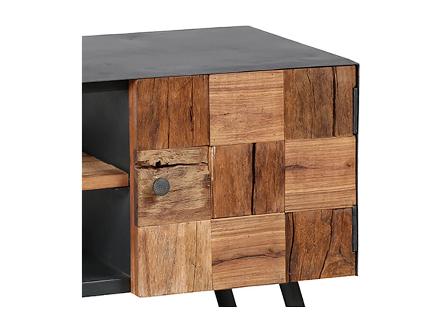 FULBERT - Meuble TV 2 Portes Acier et Bois Massif