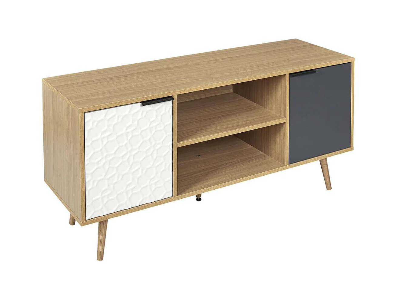 KRAK - Meuble TV Aspect Bois et Motif Craquelé Blanc