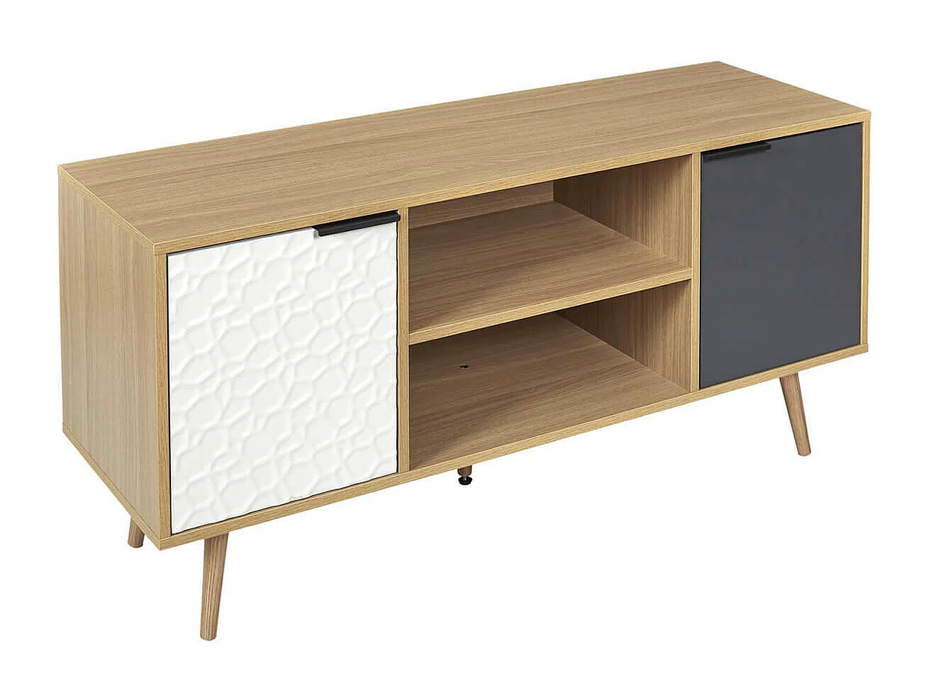 KRAK - Meuble TV Aspect Bois et Motif Craquelé Blanc