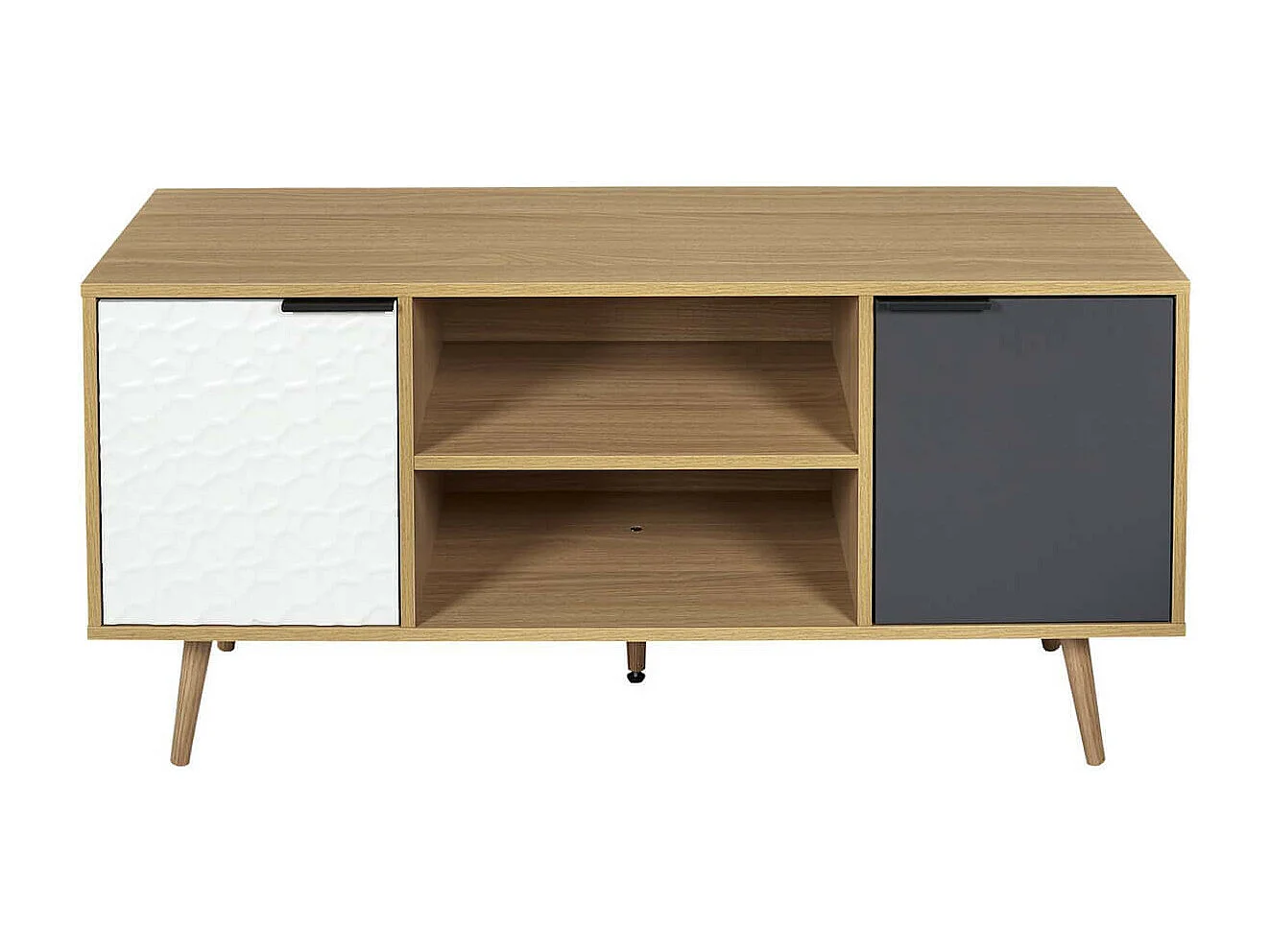 KRAK - Meuble TV Aspect Bois et Motif Craquelé Blanc