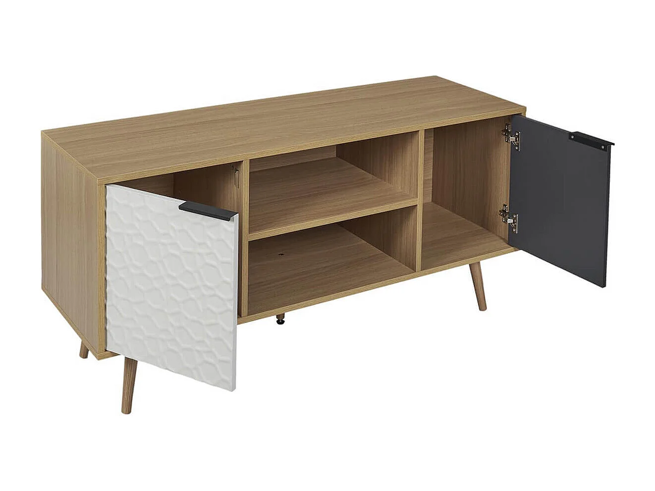 KRAK - Meuble TV Aspect Bois et Motif Craquelé Blanc