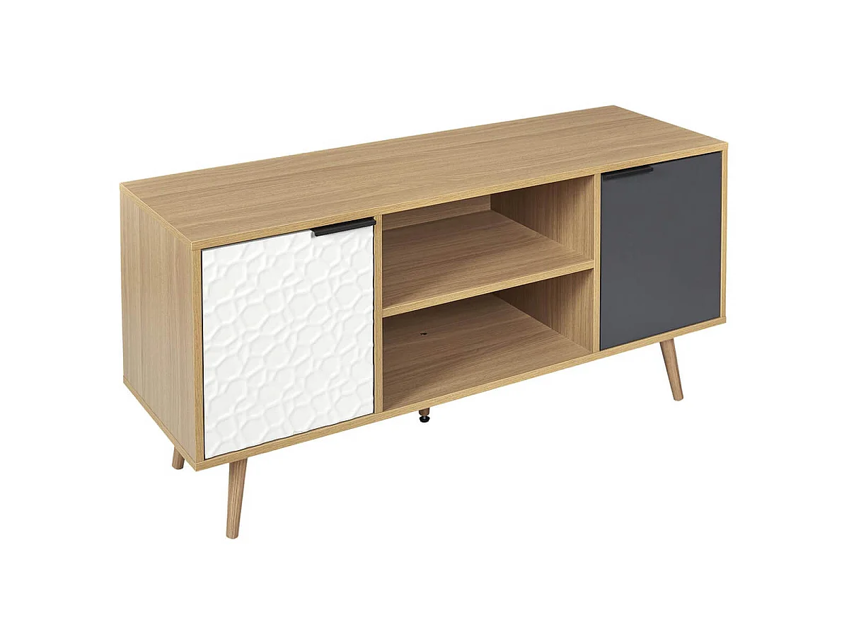 KRAK - Meuble TV Aspect Bois et Motif Craquelé Blanc