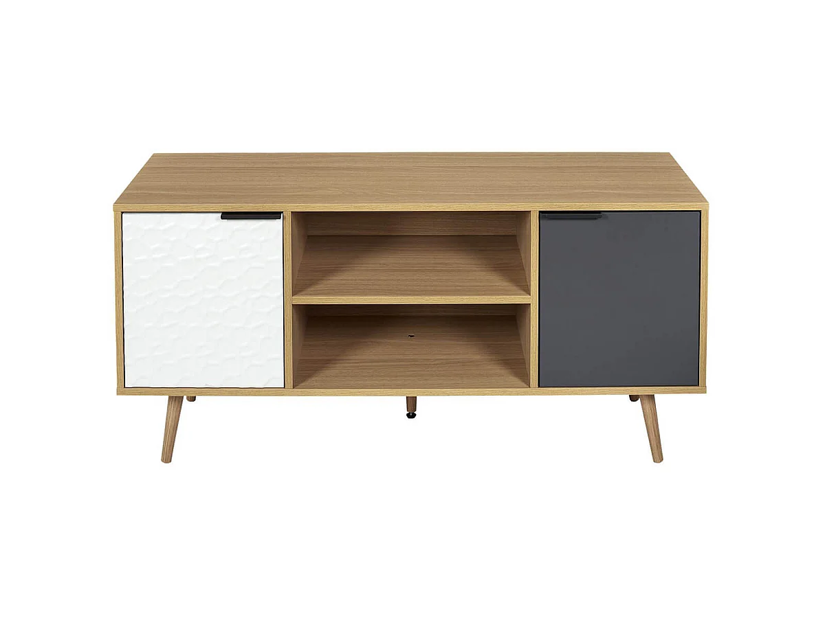 KRAK - Meuble TV Aspect Bois et Motif Craquelé Blanc