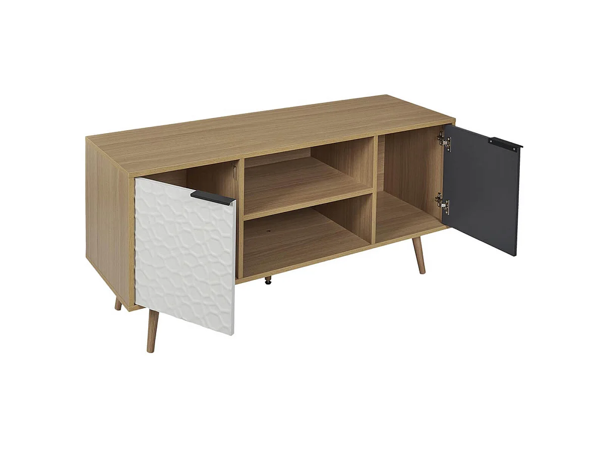 KRAK - Meuble TV Aspect Bois et Motif Craquelé Blanc