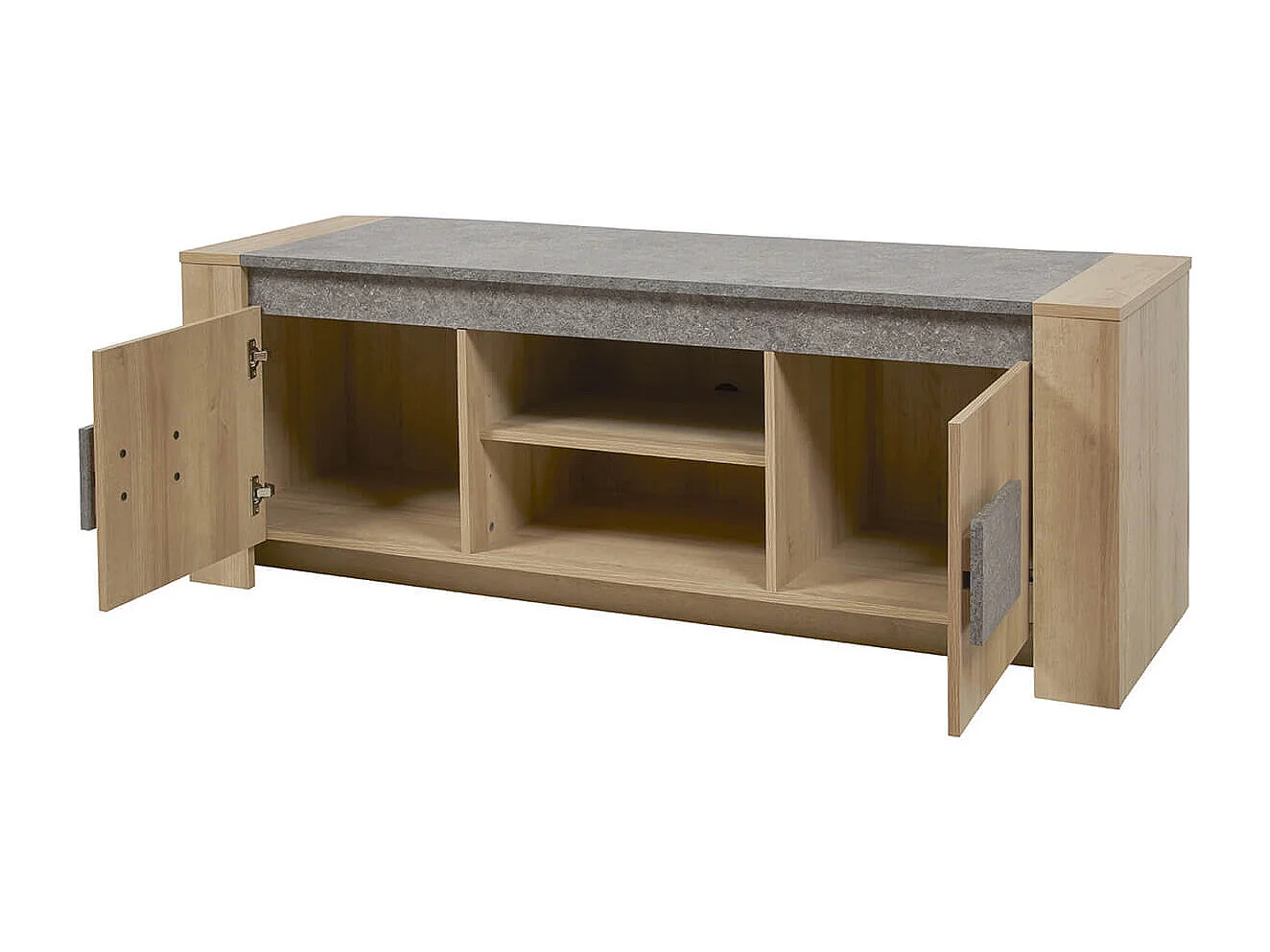 FANNY - Meuble TV 2 Portes Aspect Bois et Pierre