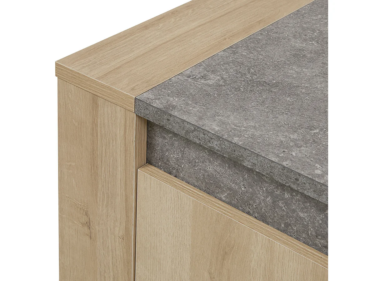 FANNY - Meuble TV 2 Portes Aspect Bois et Pierre