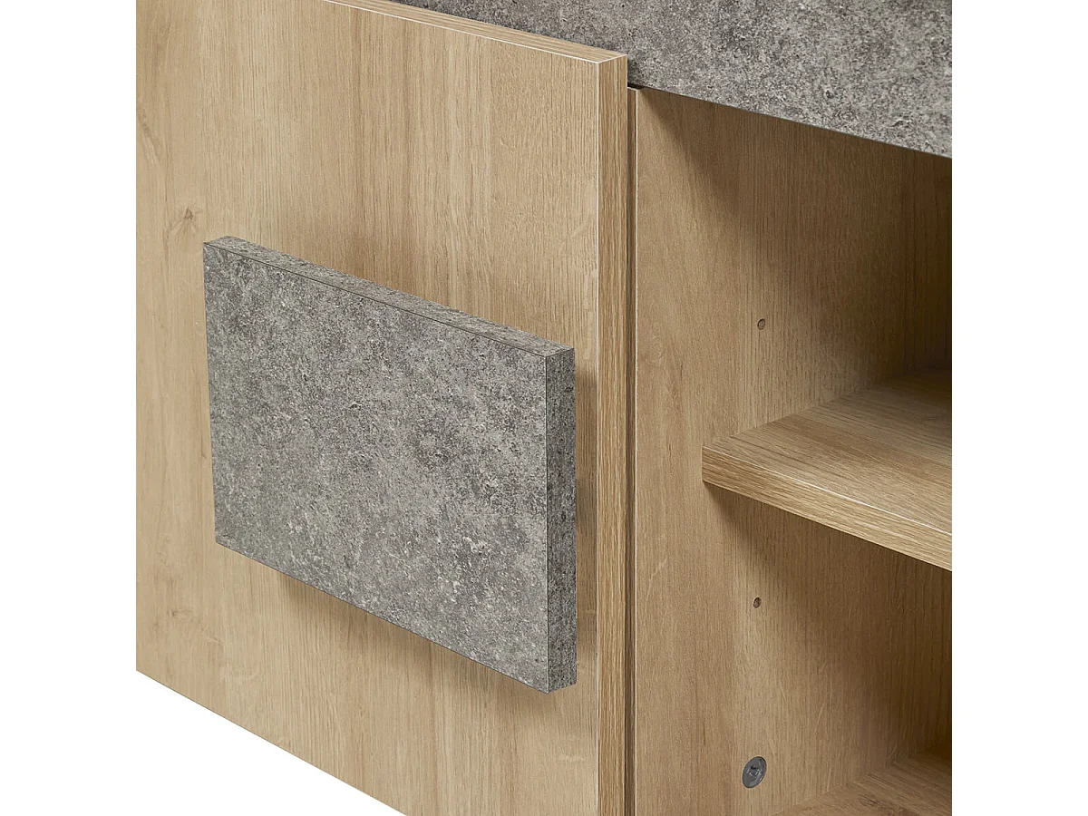 FANNY - Meuble TV 2 Portes Aspect Bois et Pierre