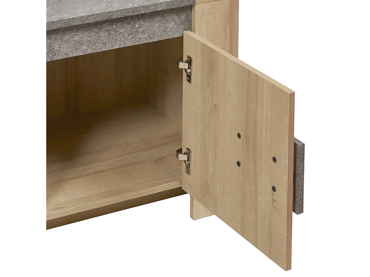 FANNY - Meuble TV 2 Portes Aspect Bois et Pierre