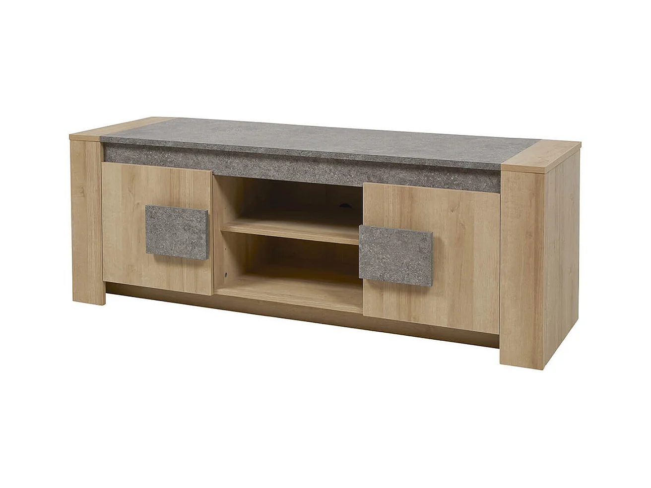 FANNY - Meuble TV 2 Portes Aspect Bois et Pierre