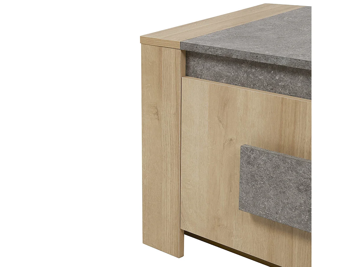 FANNY - Meuble TV 2 Portes Aspect Bois et Pierre