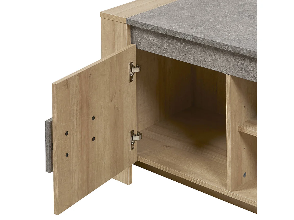 FANNY - Meuble TV 2 Portes Aspect Bois et Pierre