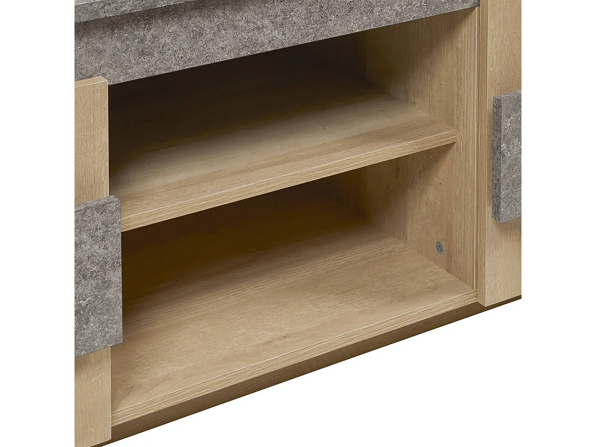 FANNY - Meuble TV 2 Portes Aspect Bois et Pierre