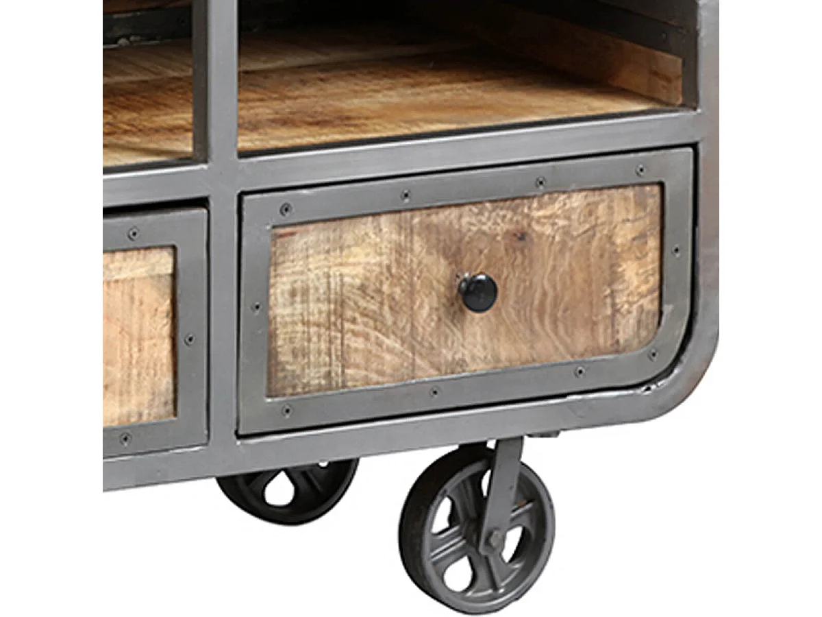 EDWIN - Meuble TV 3 Tiroirs Acier et Bois Massif