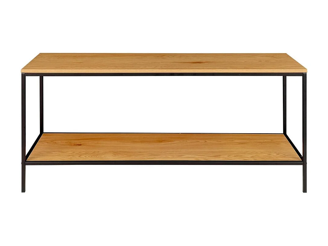 Soporte de TV con aspecto a roble de 2 pisos con marco negro