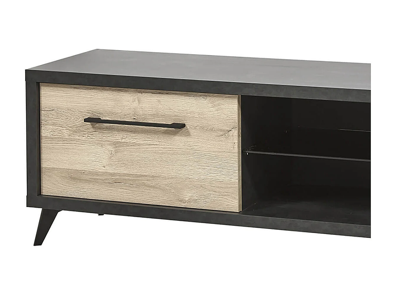 EMILE - Meuble TV 1 Tiroir 2 Niches Aspect Bois et Béton