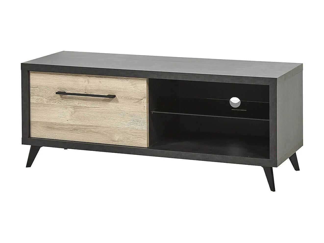 EMILE - Meuble TV 1 Tiroir 2 Niches Aspect Bois et Béton