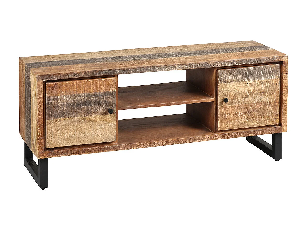 ODILON - Meuble TV 2 Portes Acier et Bois Massif