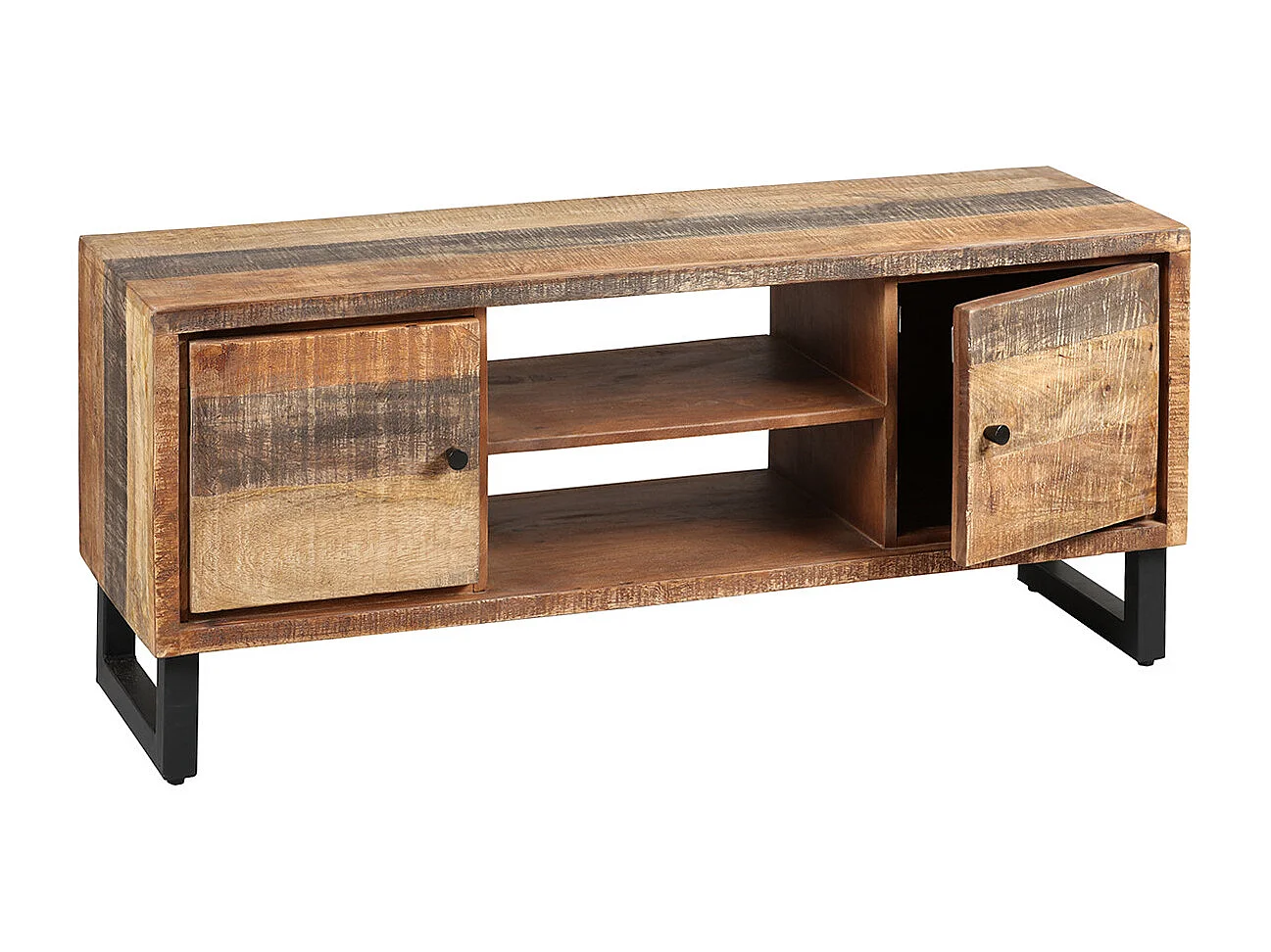 ODILON - Meuble TV 2 Portes Acier et Bois Massif