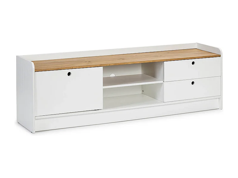 CARLA - Meuble TV 1 Porte Coul. 2 Tiroirs Bois et Blanc