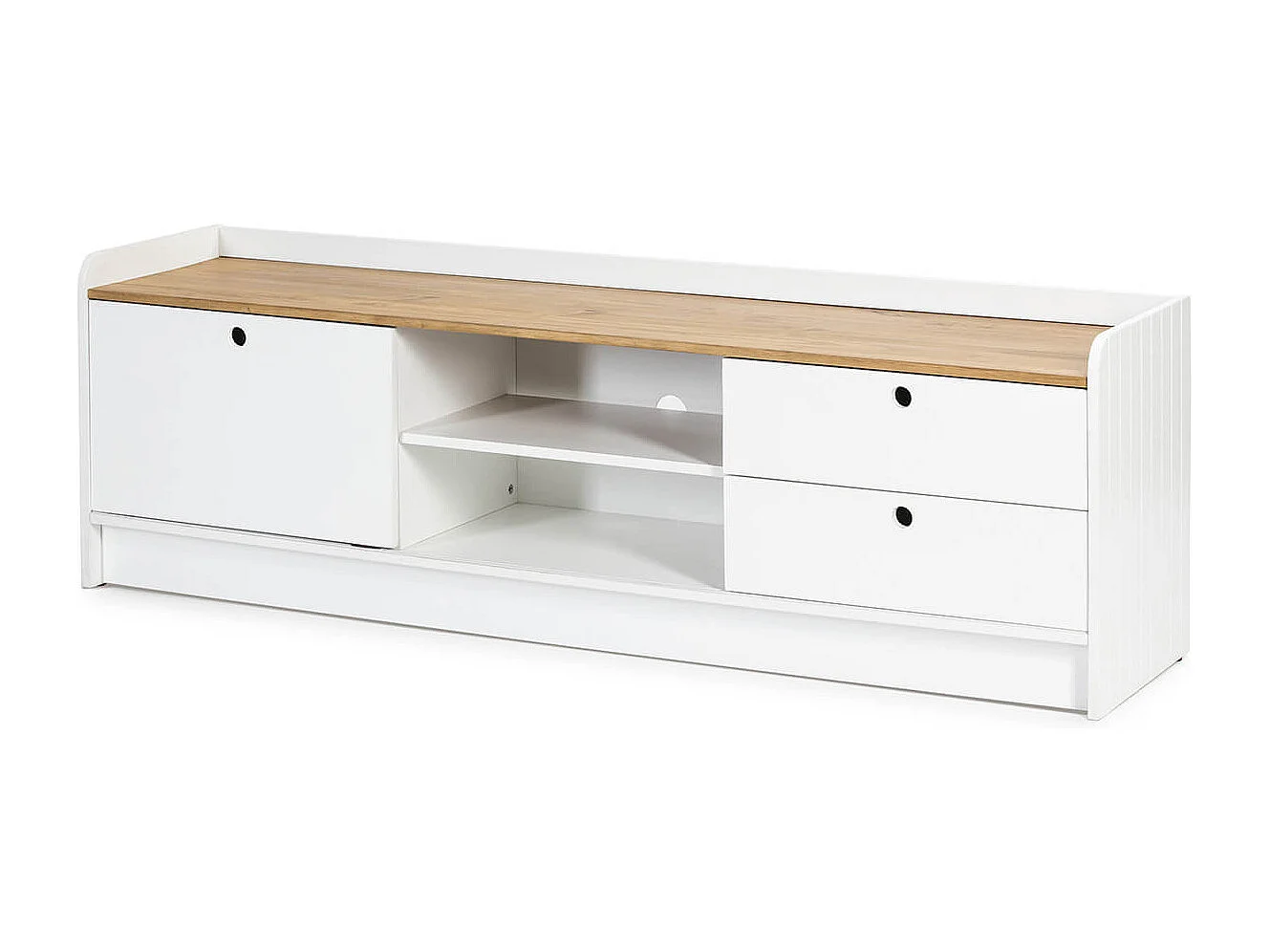 CARLA - Meuble TV 1 Porte Coul. 2 Tiroirs Bois et Blanc