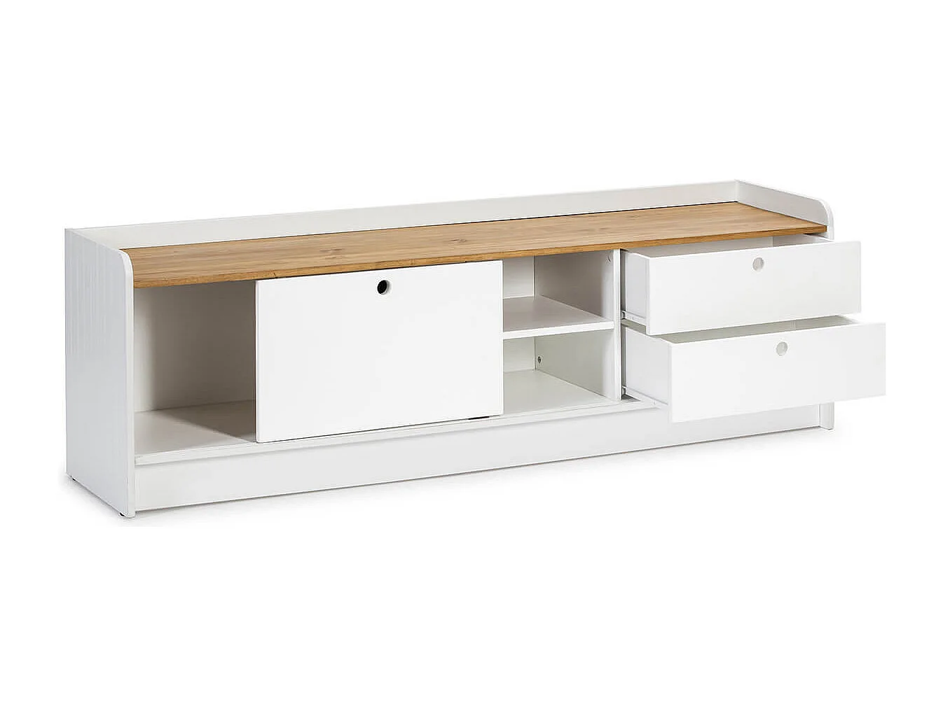 CARLA - Meuble TV 1 Porte Coul. 2 Tiroirs Bois et Blanc