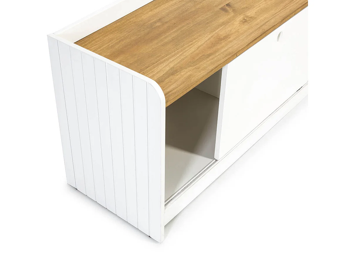 CARLA - Meuble TV 1 Porte Coul. 2 Tiroirs Bois et Blanc