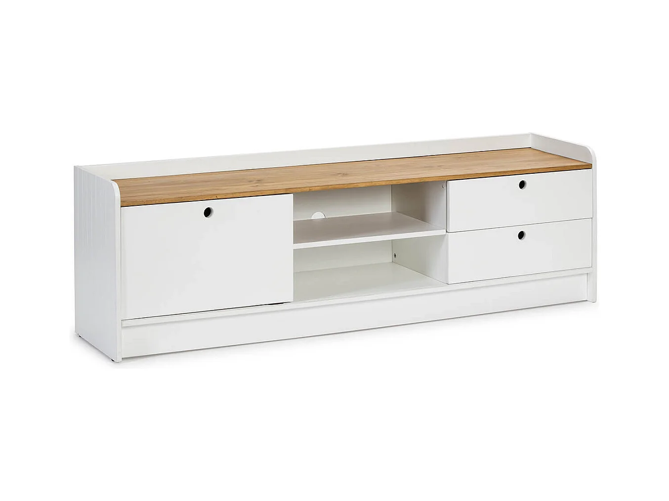 CARLA - Meuble TV 1 Porte Coul. 2 Tiroirs Bois et Blanc