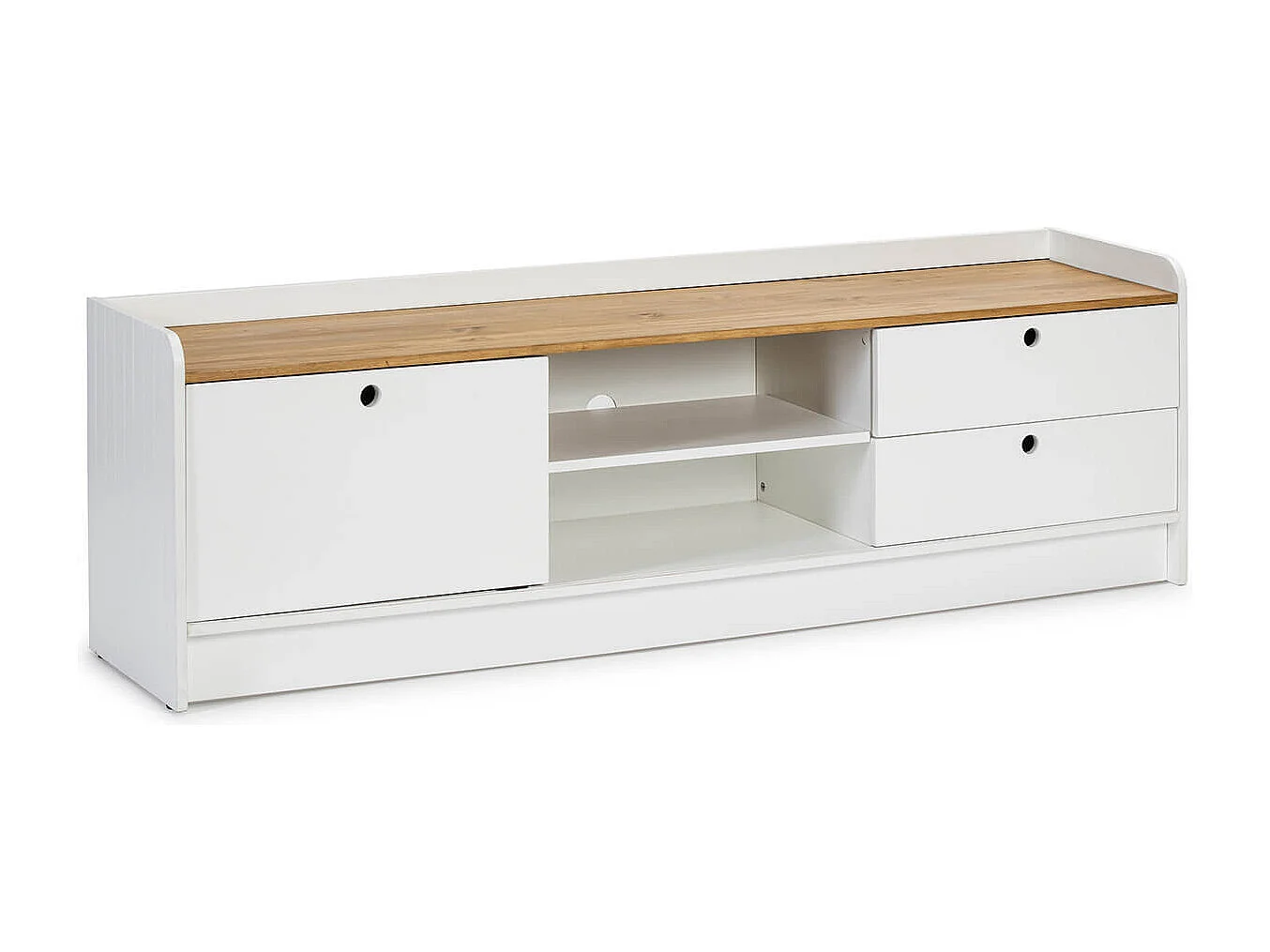 CARLA - Meuble TV 1 Porte Coul. 2 Tiroirs Bois et Blanc