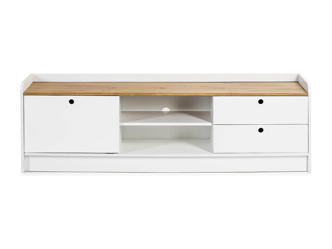 CARLA - Meuble TV 1 Porte Coul. 2 Tiroirs Bois et Blanc