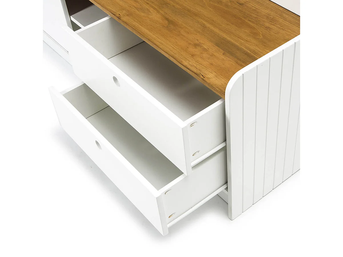 CARLA - Meuble TV 1 Porte Coul. 2 Tiroirs Bois et Blanc