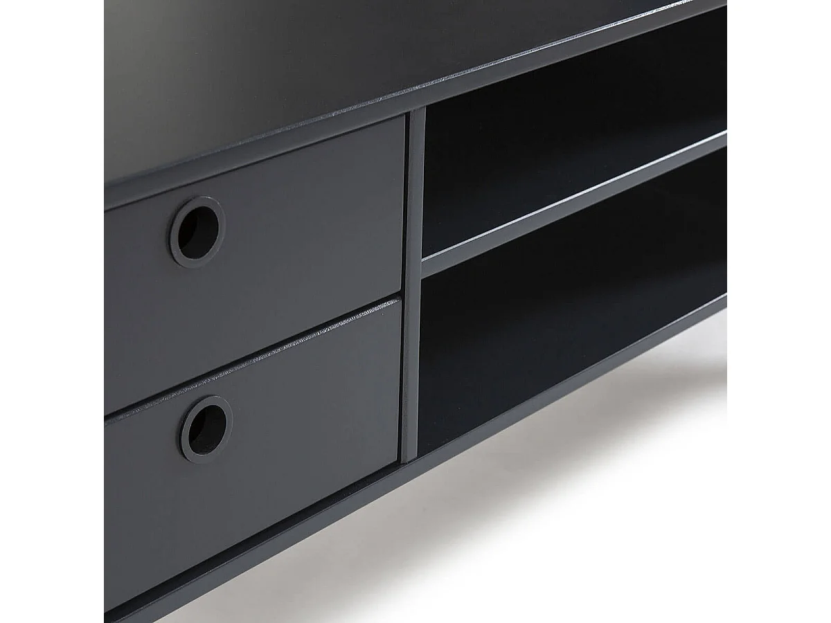 LILY - Meuble TV 2 Portes 2 Tiroirs Bois et Gris foncé