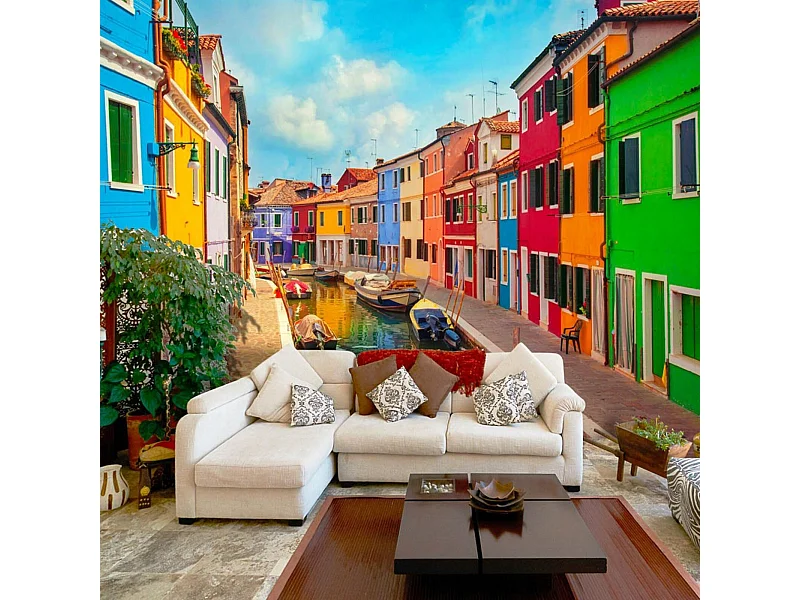 Papier peint canal coloré à burano - 400 x 280 cm