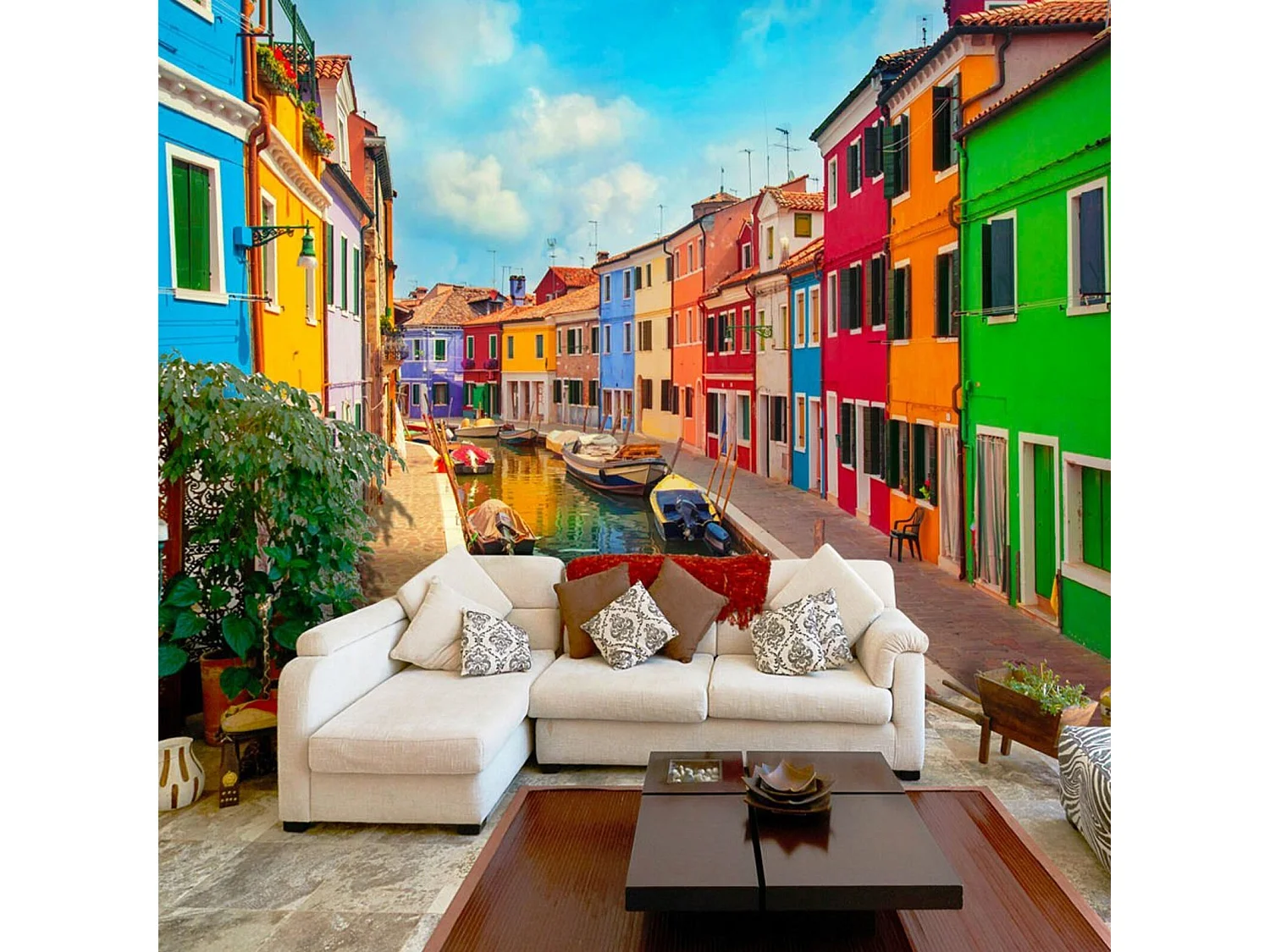 Papier peint canal coloré à burano - 400 x 280 cm