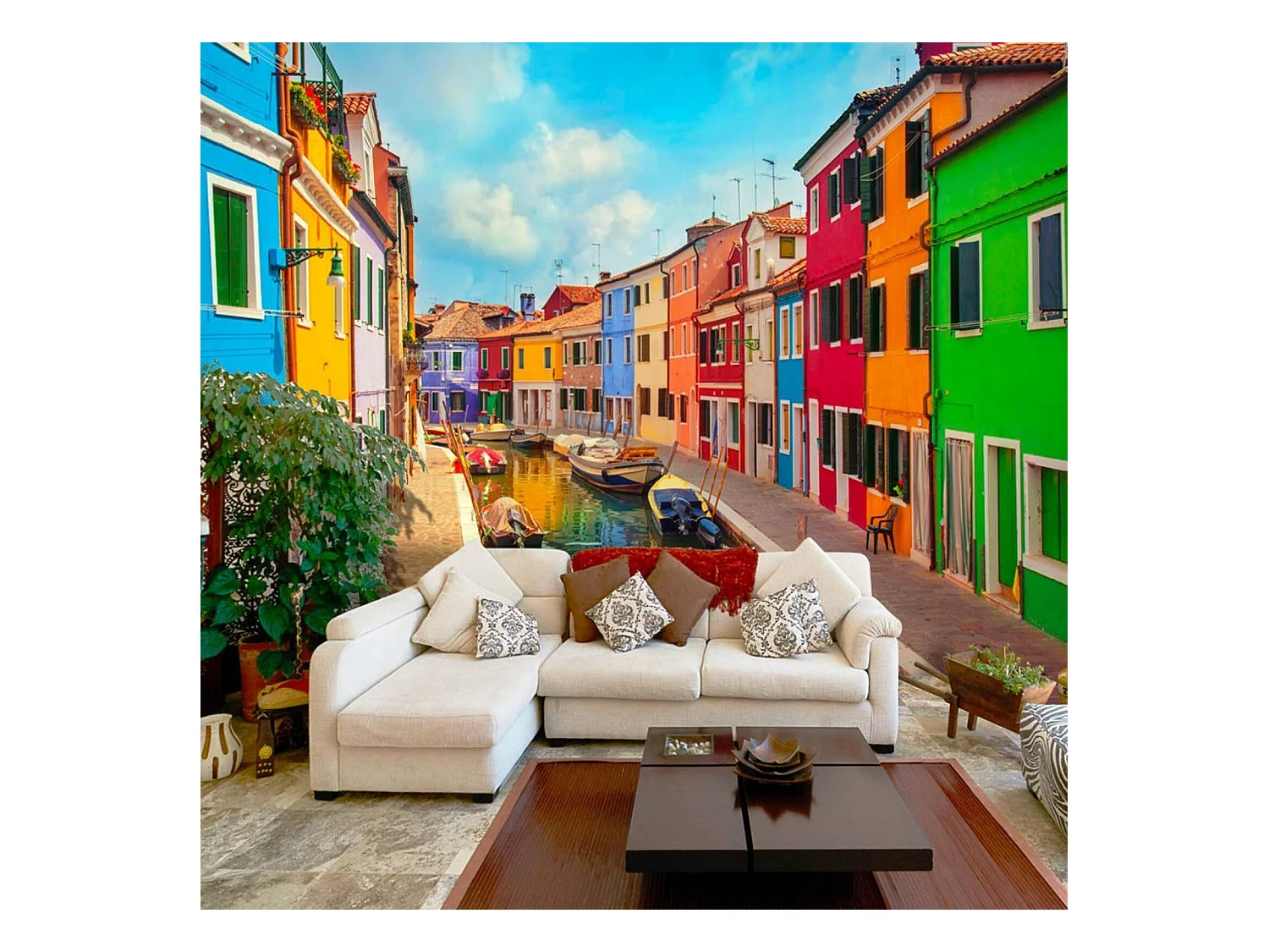 Papier peint canal coloré à burano - 400 x 280 cm