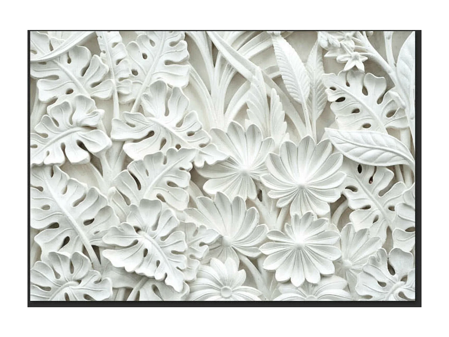 Papier peint feuillage blanc en relief pour déco raffinée - 350 x 245 cm