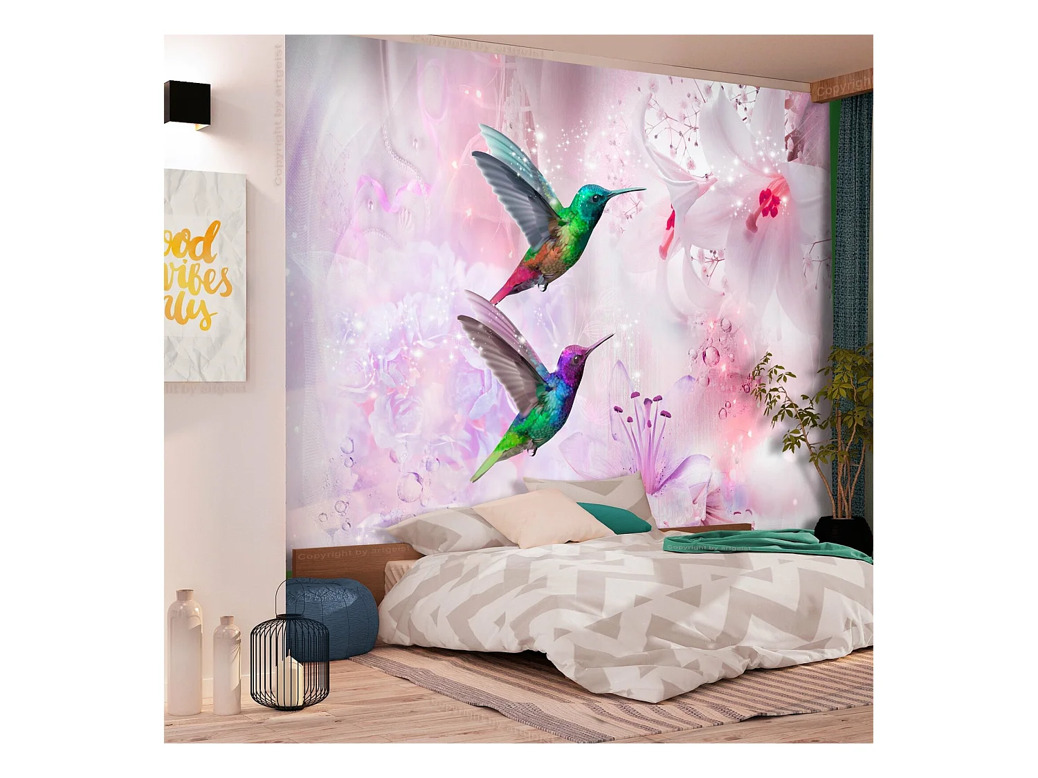 Papier peint colibris colorés violet - 400 x 280 cm